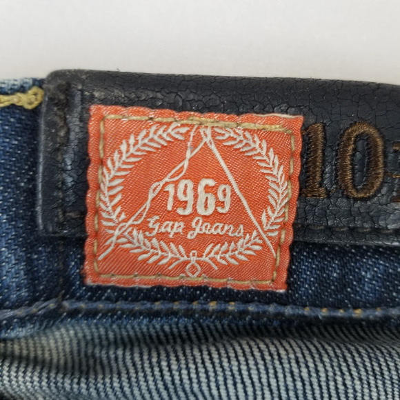 Gap 1969 Boot Cut Jeans Womens 10R Blue Denim Stretch Mid Rise Distressed Casual - Picture 6 of 9